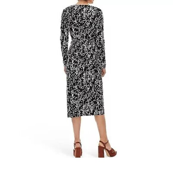 🆕👗DVF Long Sleeve Midi Wrap Dress - Sea Spots Black - Picture 2 of 3